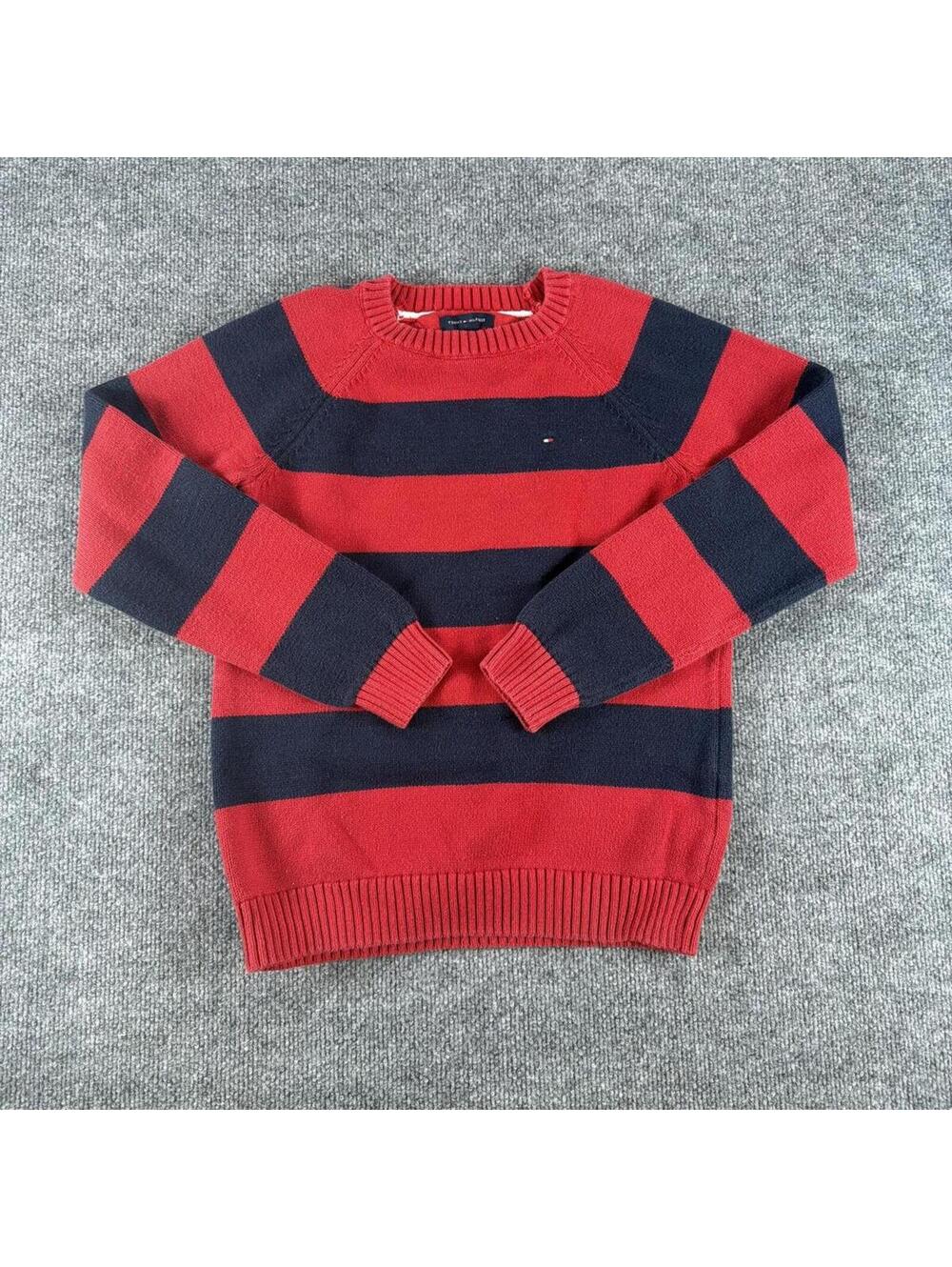 Tommy Hilfiger Red Navy Blue Striped Sweater Kid's XL Americana, Classic, Preppy